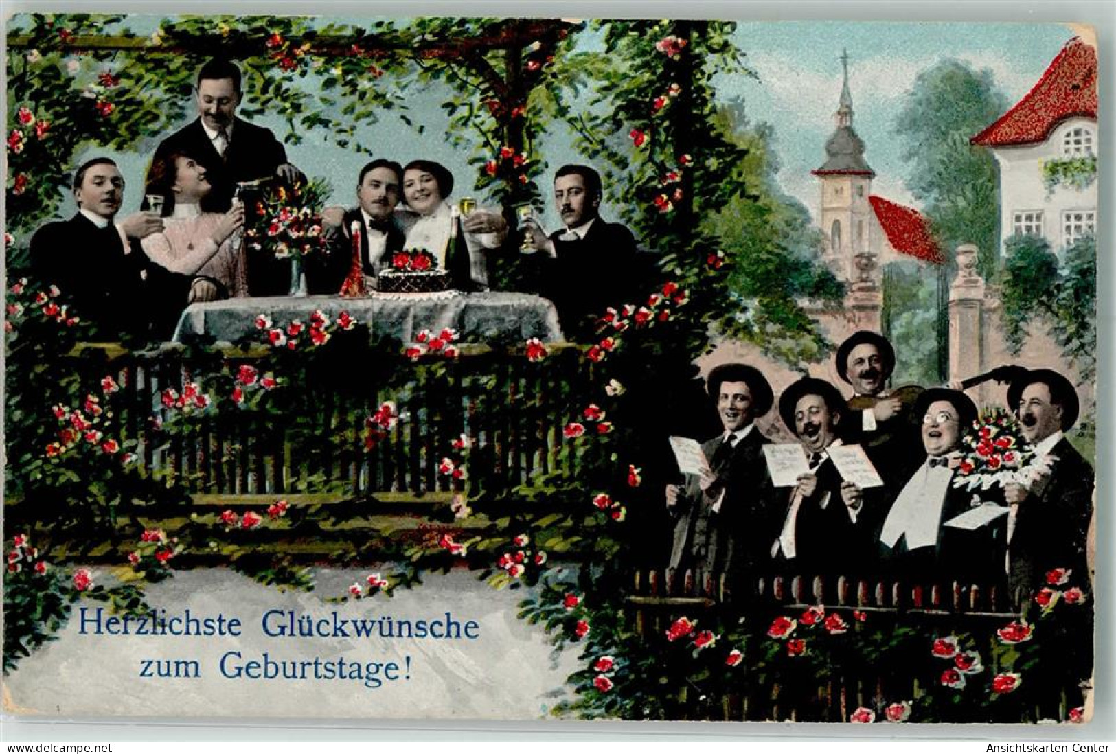 39621704 - Herrenchor Gibt Ein Geburtstagsstaendchen Waehrend Die Herrschaften Sich Zuprosten Gitarre - Music And Musicians