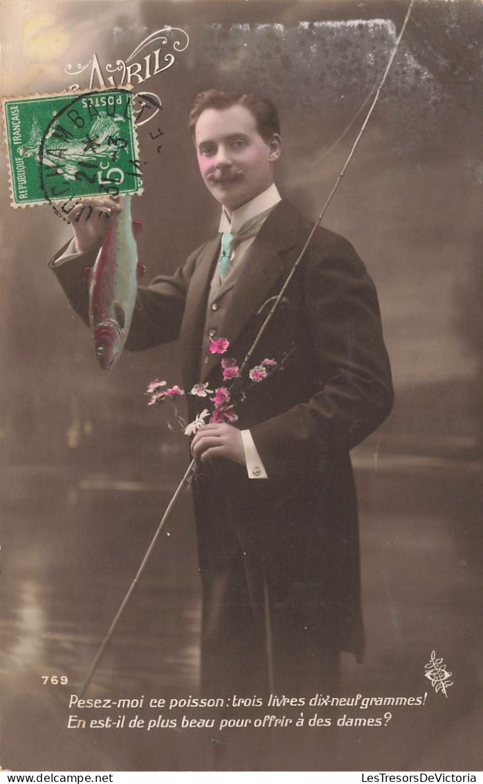 FETES - VOEUX - 1er Avril - Poisson D'avril -  1er Avril - Homme - Costume - Poisson - Colorisé - Carte Postale Ancienne - 1er Avril - Poisson D'avril