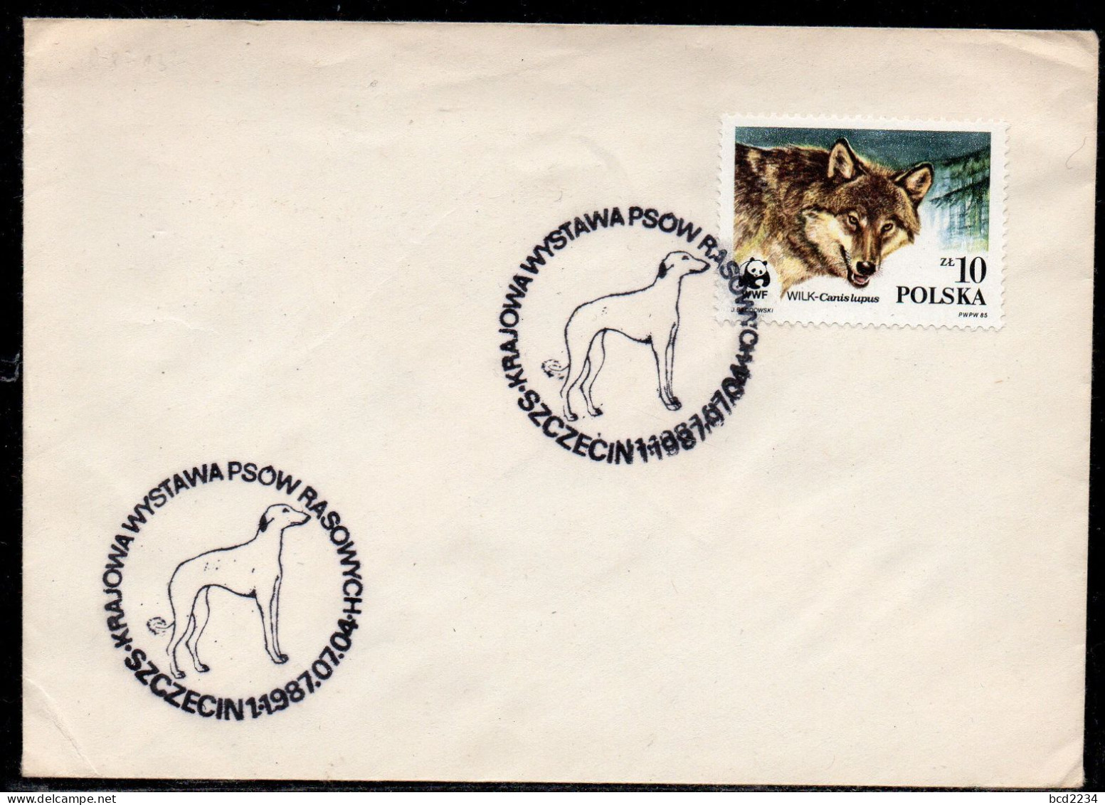 POLAND 1987 NATIONAL PEDIGREE DOG SHOW SZCZECIN SPECIAL CANCEL ON COVER POLISH DOGS GREYHOUND - Honden