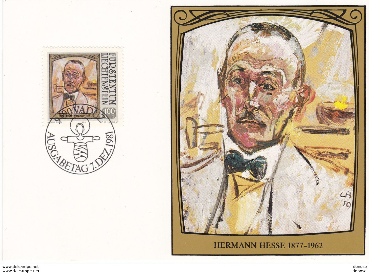 LIECHTENSTEIN 1981 HERMANN HESSE CARTE MAXIMUM Yvert 728, Michel 787 - Maximum Cards