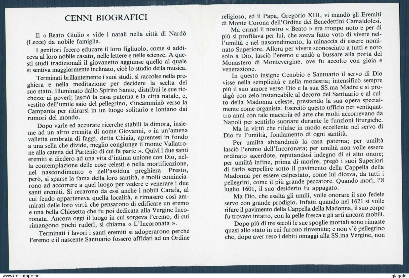 °°° Santino N. 9097 - Beato Giulio °°° - Religión & Esoterismo