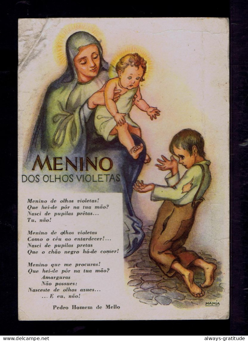 9016 PORTUGAL Used Postal Stationery DAMAGE Noel Christmas 1953 Fêtes "boy With Violet Eyes" Painting By "MAMIA" - Sonstige & Ohne Zuordnung