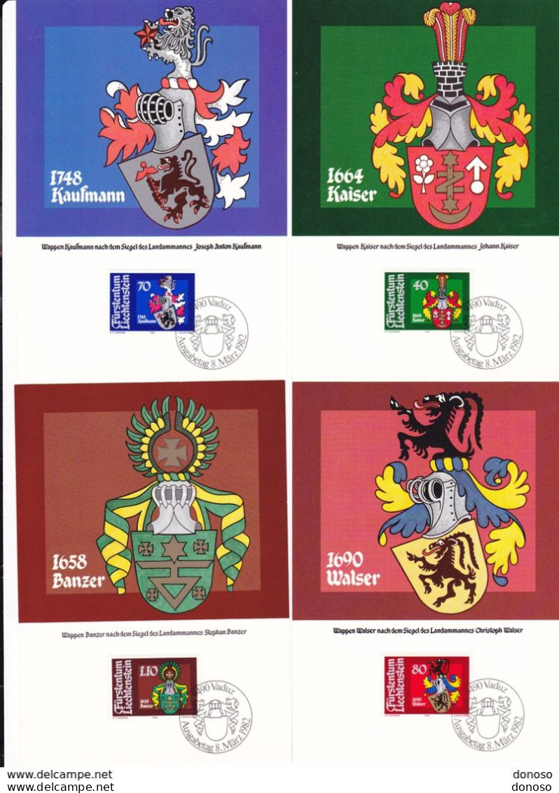 LIECHTENSTEIN 1982 ARMOIRIES 4 CM  Yvert 734-737, Michel 793-796 - Maximum Cards