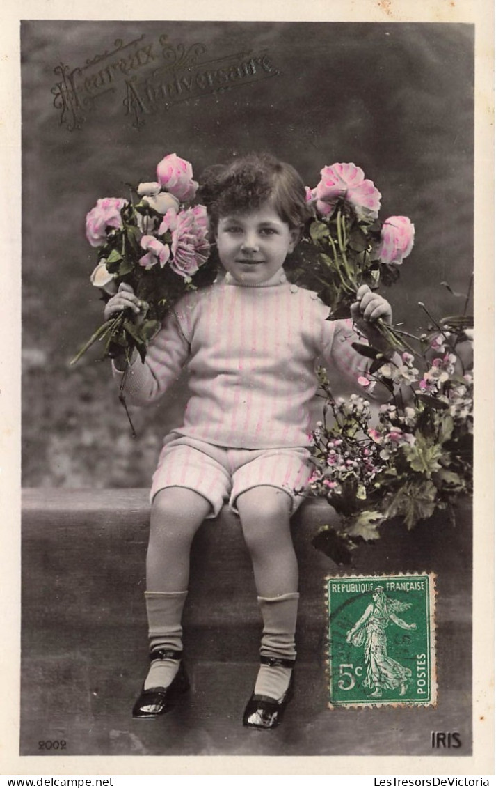 FETES - VOEUX - Anniversaire - Heureux Anniversaire - Enfant - Petite Fille - Fleurs - Colorisé - Carte Postale Ancienne - Geburtstag