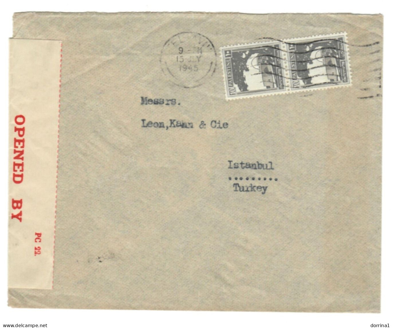 WWII 1945 Cover Tel Aviv Palestine Mandate Open By Censor To Istanbul Turkey - Otros & Sin Clasificación