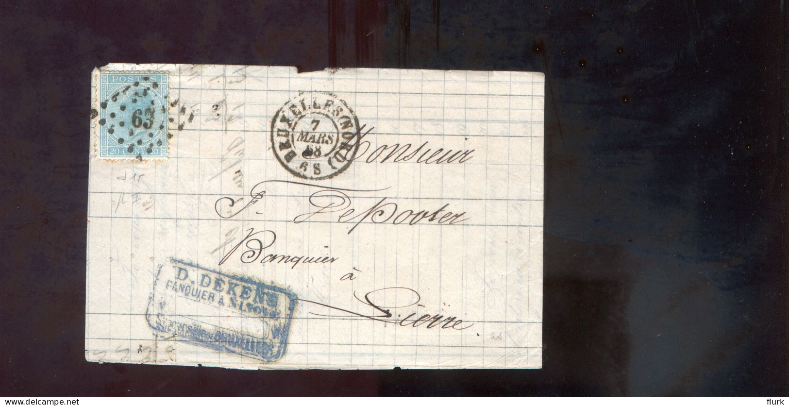 België OCB18 Gestempeld Op Brief Bruxelles-Lierre 1868 Perfect (2 Scans) - 1865-1866 Profil Gauche