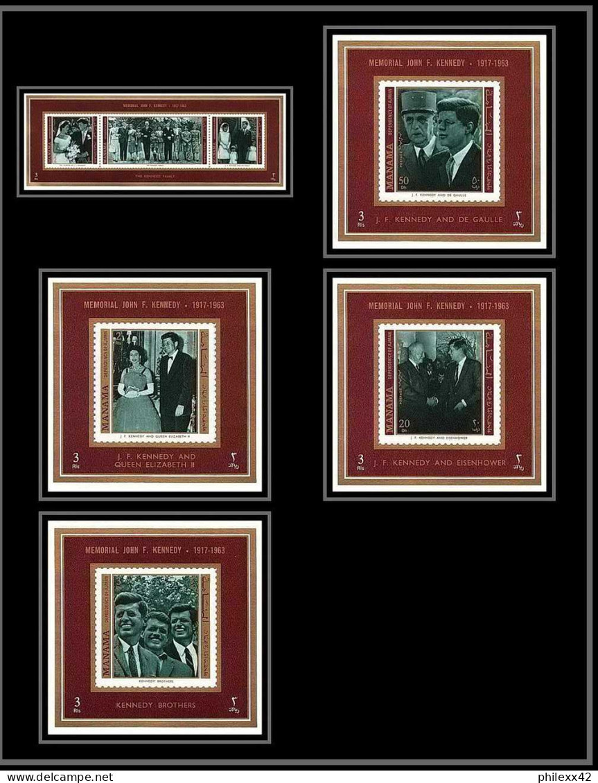 Manama - 3240c N° 800/806 B Deluxe Miniature Sheets Kennedy + De Gaulle Eisenhower ** Mnh Paire Non Dentelé Imperf - Kennedy (John F.)