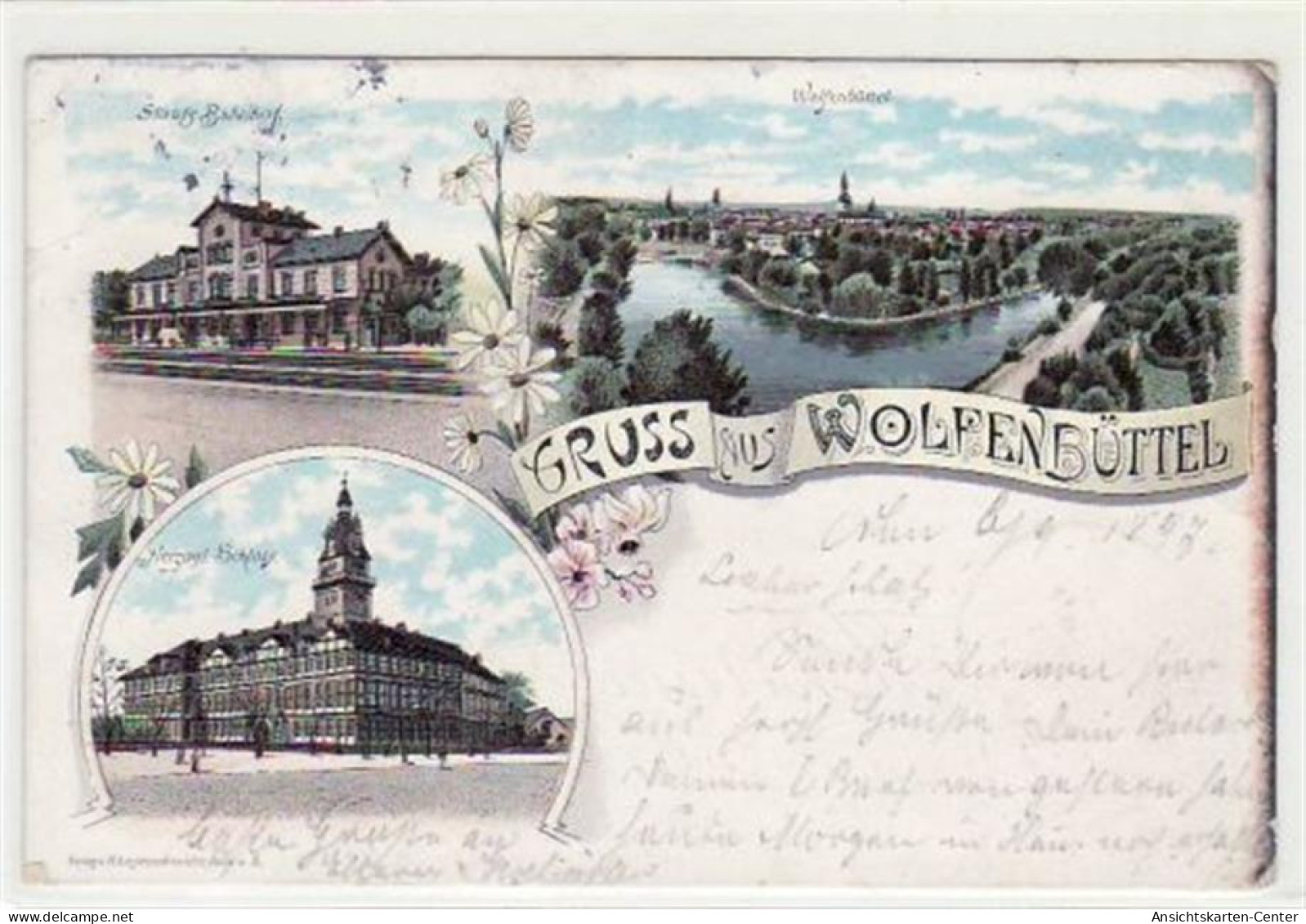 39080904 - Wolfenbuettel, Lithographie Mit Herzogl. Schloss U. Staats Bahnhof Gelaufen, 1897 Kleiner Knick Unten Rechts - Wolfenbuettel