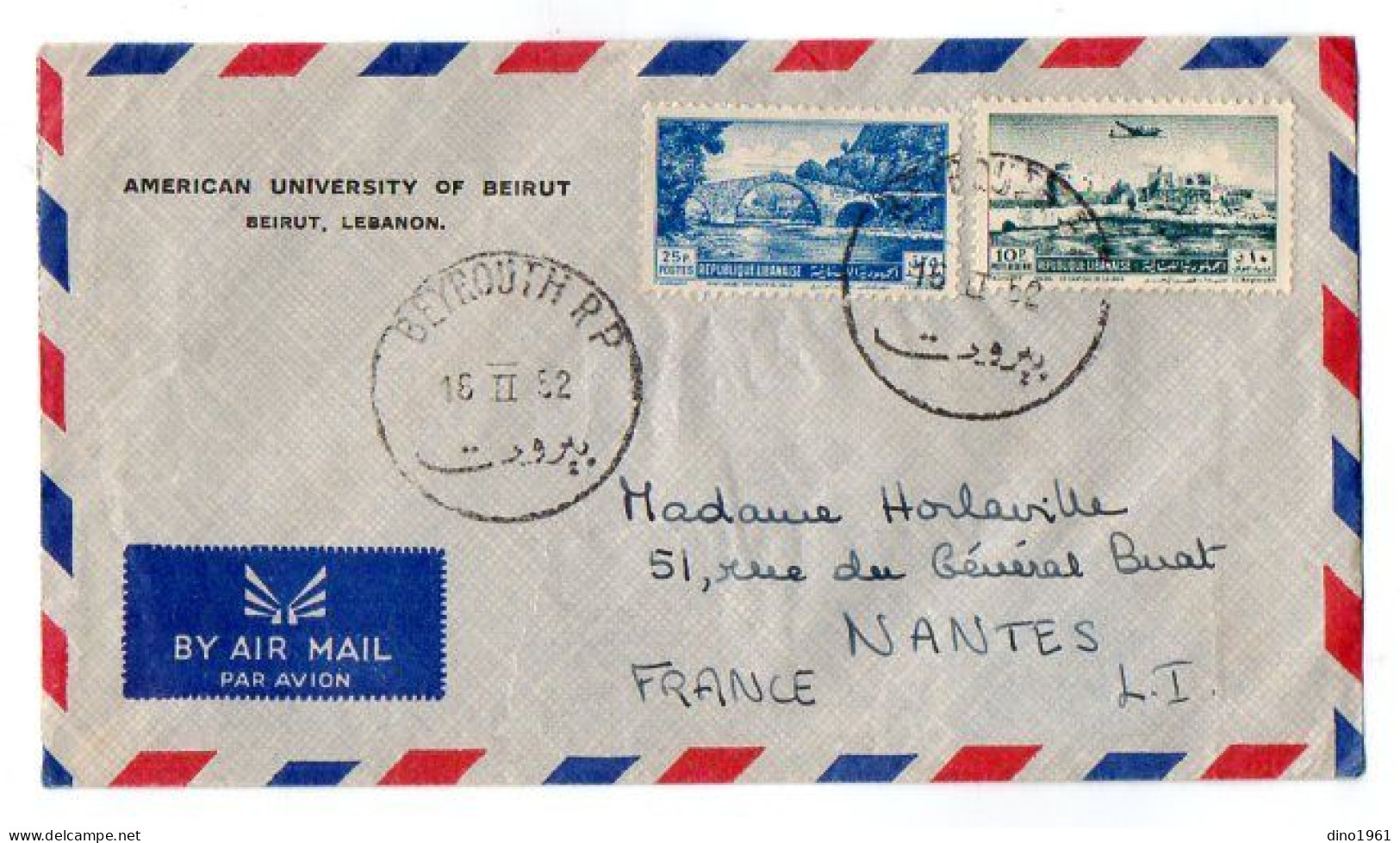 TB 4763 - 1952 - LSC - Lettre Par Avion De BEYROUTH ( Liban ) Pour NANTES ( France ) - Liban