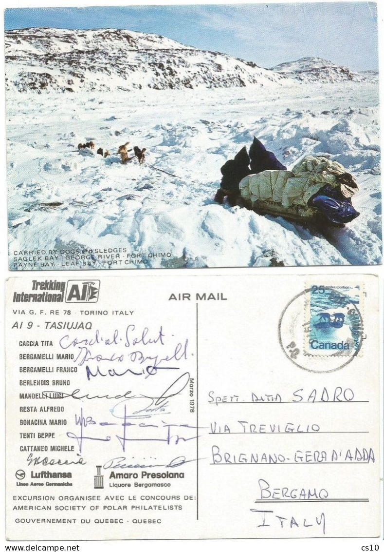 Trekking International Postal Service By Dogs & Sledges - Canada Sagle Bay To Fort Chimo Off.Pcard 6mar78 W/ 9 Handsigns - Autres Modes De Transport