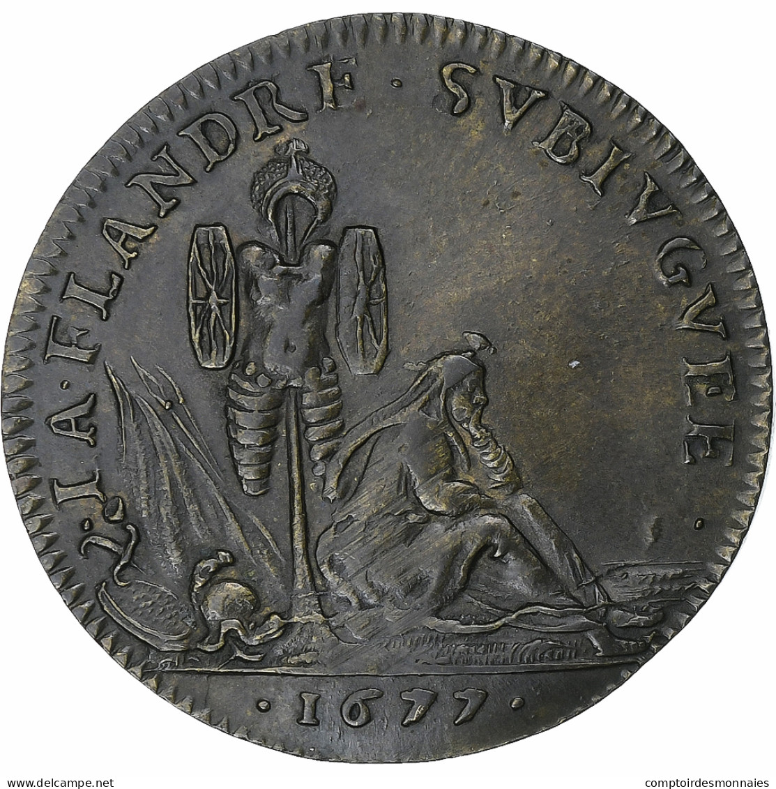 France, Jeton, Louis XIV, La Flandre Subjuguée, 1677, Cuivre, TTB - Sonstige & Ohne Zuordnung