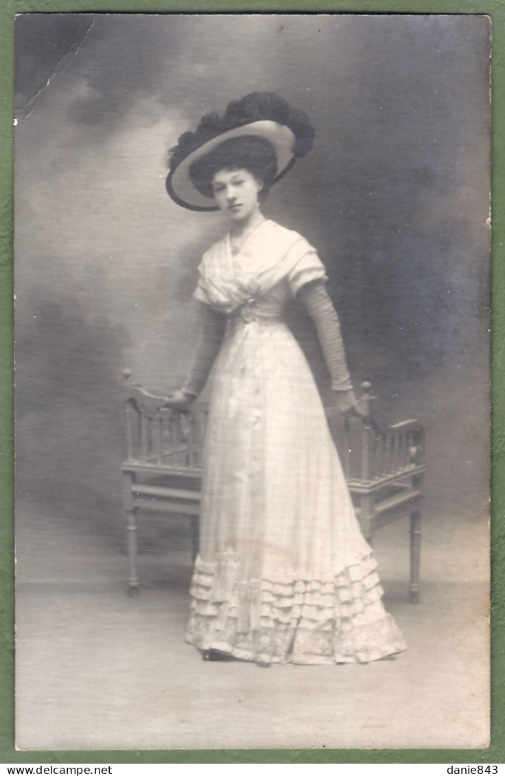 CARTE PHOTO -  FEMME ÉLÉGANTE,  MODE, CHAPEAU - 1908 - Mode