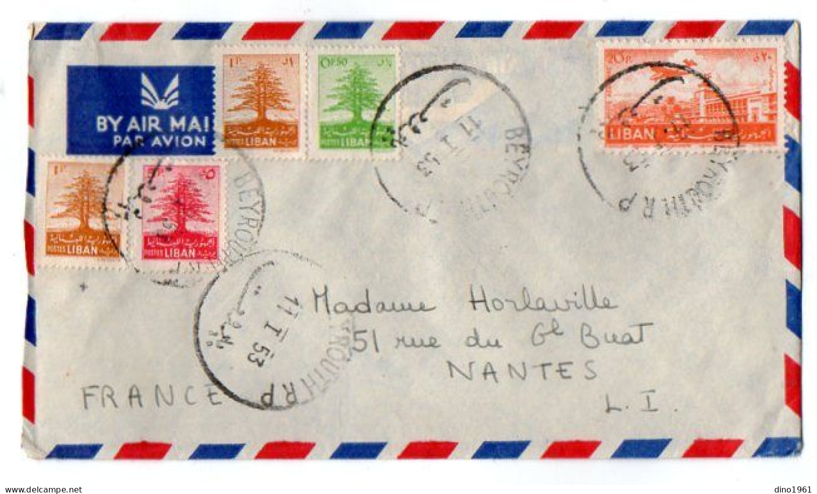 TB 4768 - 1953 - LSC - Lettre Par Avion De BEYROUTH ( Liban ) Pour NANTES ( France ) - Liban