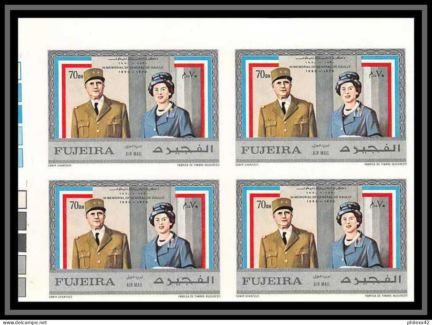 256f - Fujeira MNH ** Mi N° 628 / 632 B De Gaulle Adenauer Churchill Kennedy Non Dentelé (Imperf) Bloc 4 - De Gaulle (Generaal)