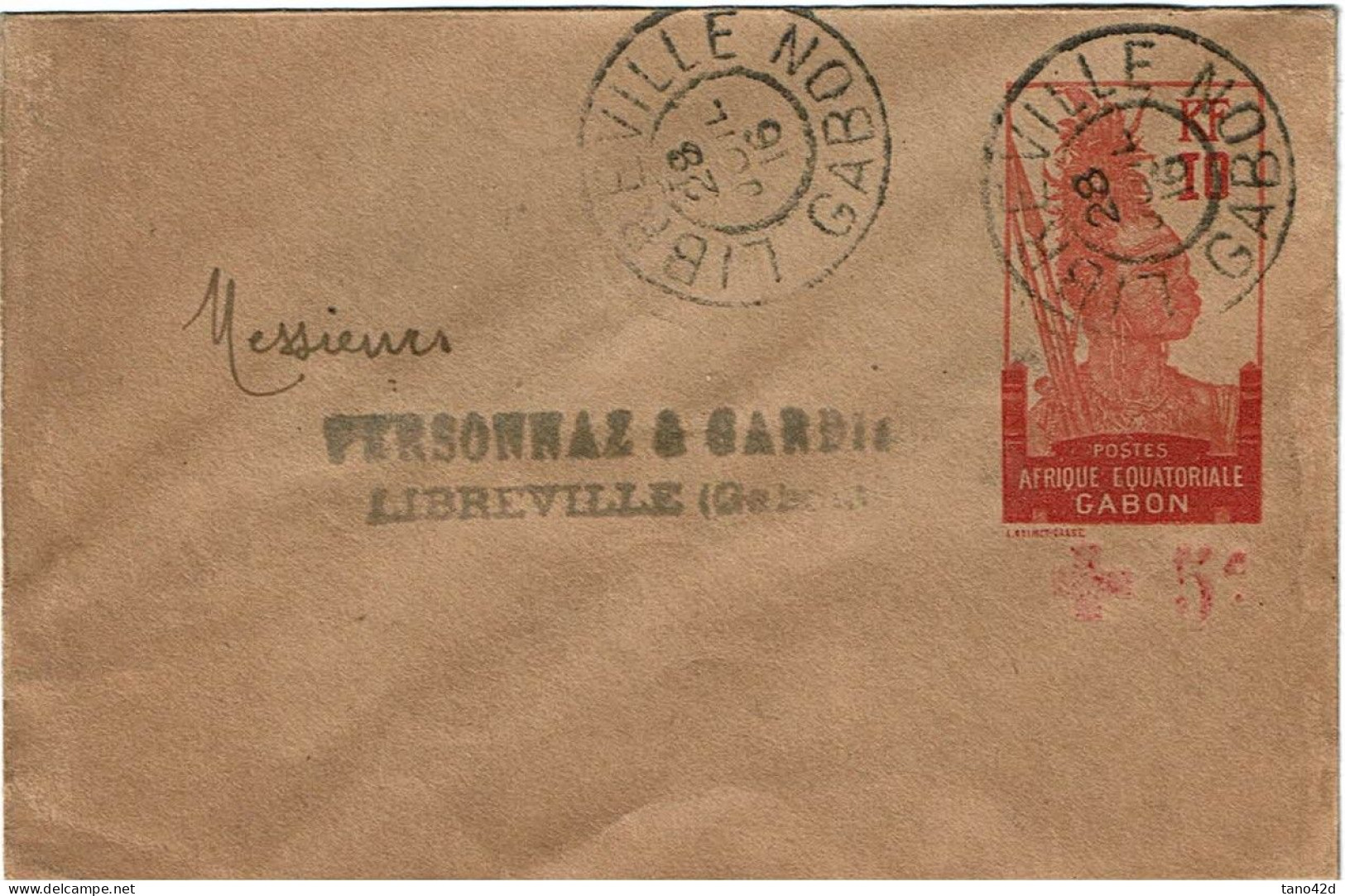 CTN85E - GABON ENVELOPPE ACEP N°11 SURCHARGE SOUS LA VIGNETTE LIBREVILLE 28/7/1916 - Gebruikt