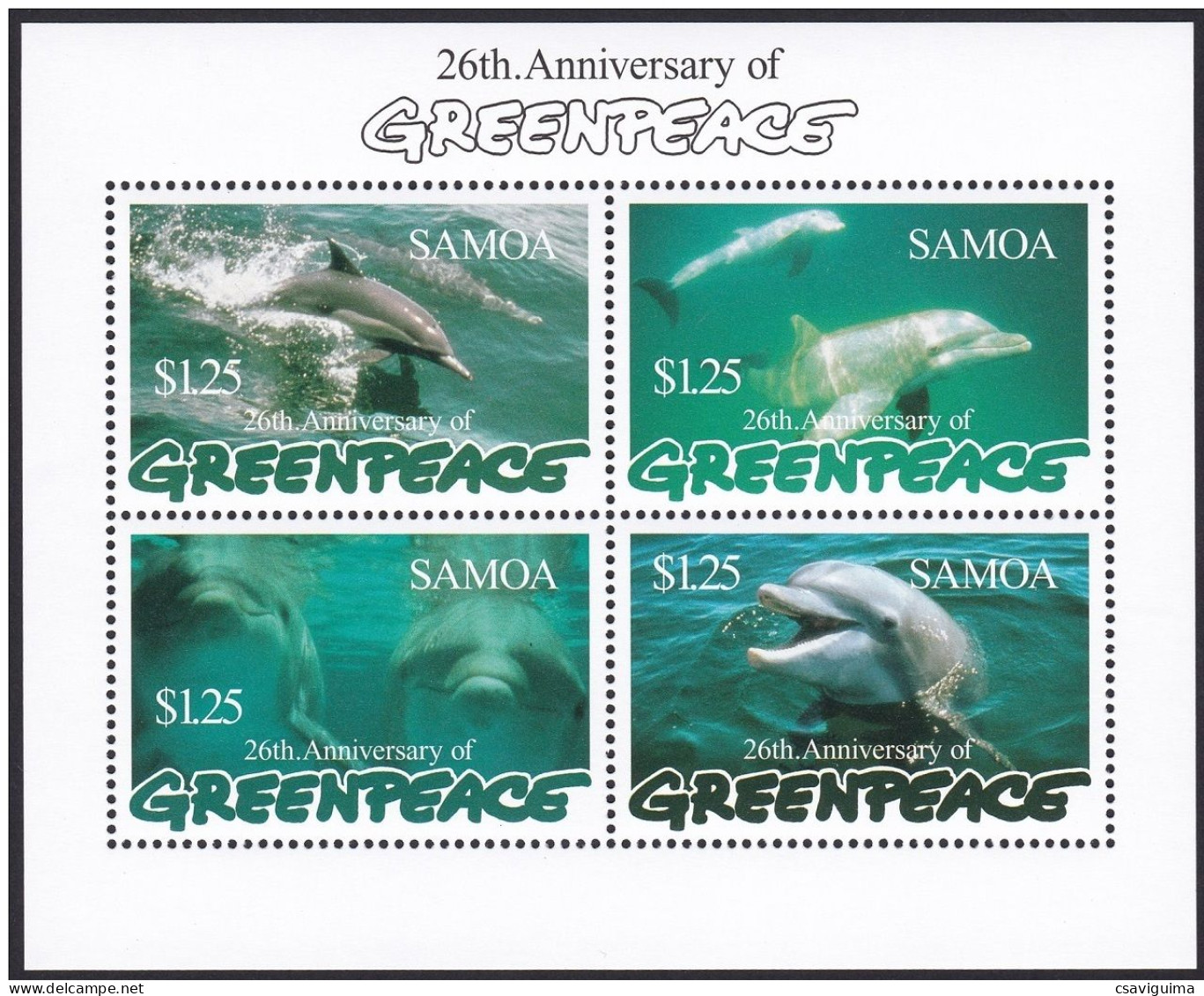 Samoa - 1997 - Dolphins - Greenpeace - Yv Bf 61 - Delfine