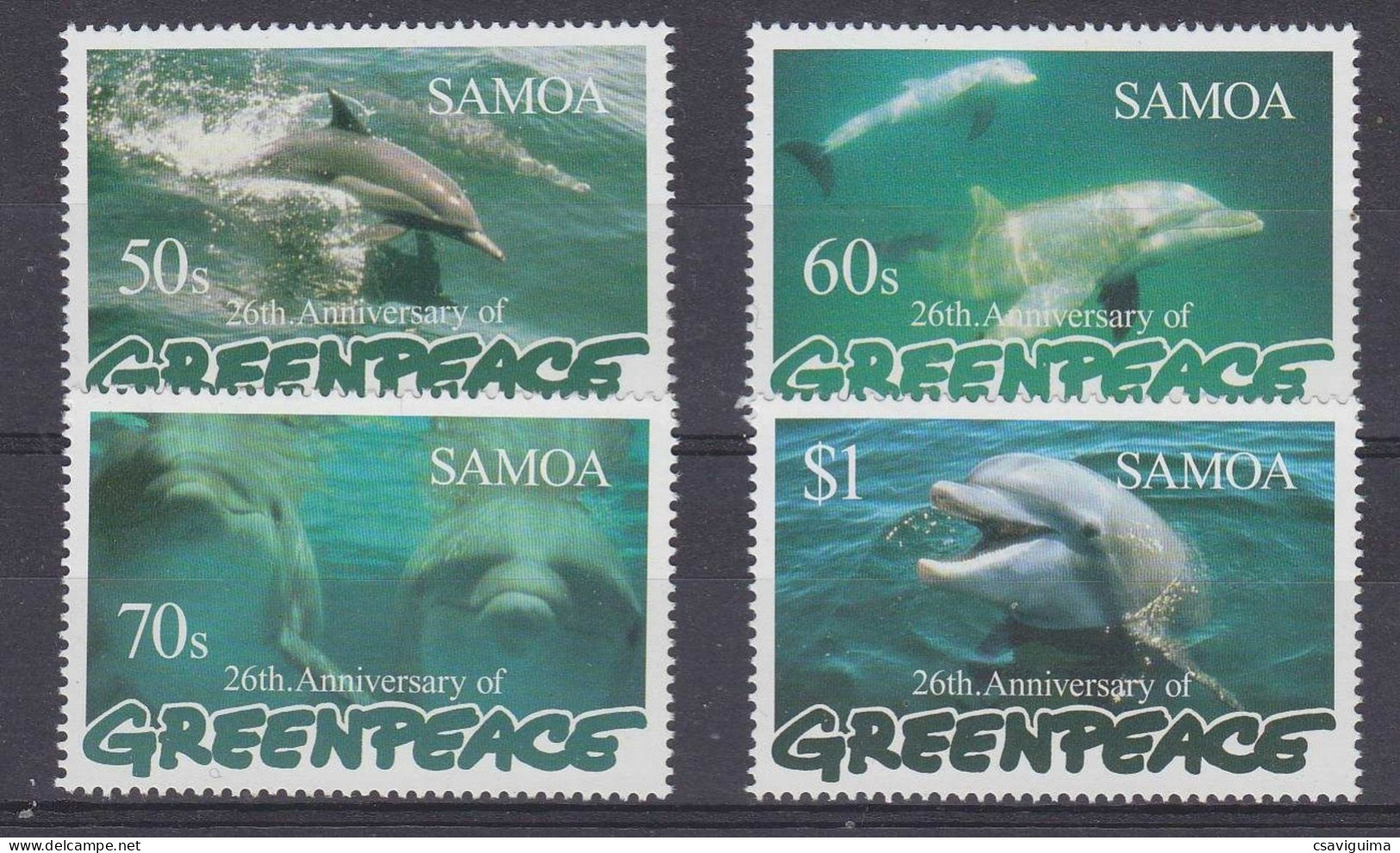 Samoa - 1997 - Dolphins - Greenpeace - Yv 858/61 - Dauphins
