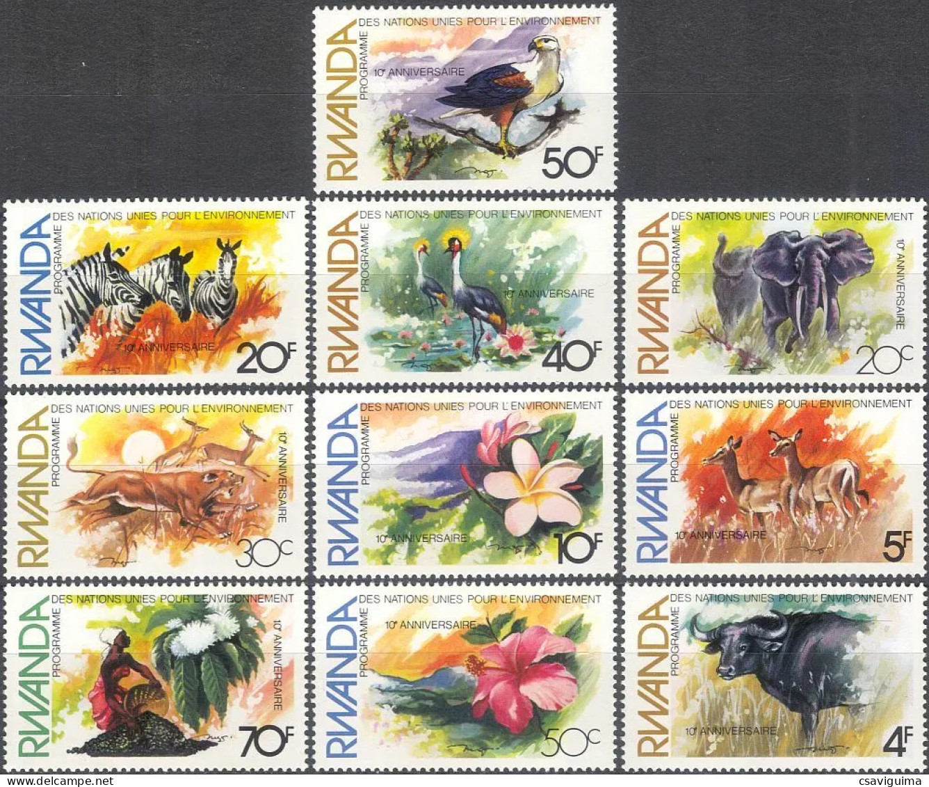 Rwanda - 1982 - Flowers  - Yv 1071/80 - Andere & Zonder Classificatie