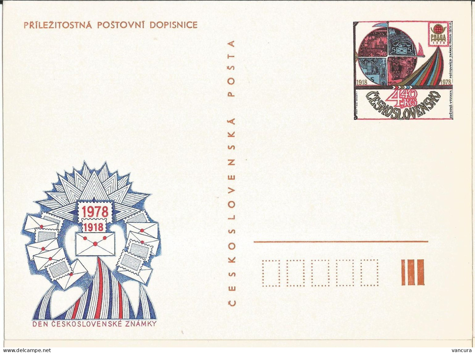 CDV 182 Czechoslovakia Stamp Exhibition Praga Day Of Czechoslovak Stamp 1978 - Philatelic Exhibitions