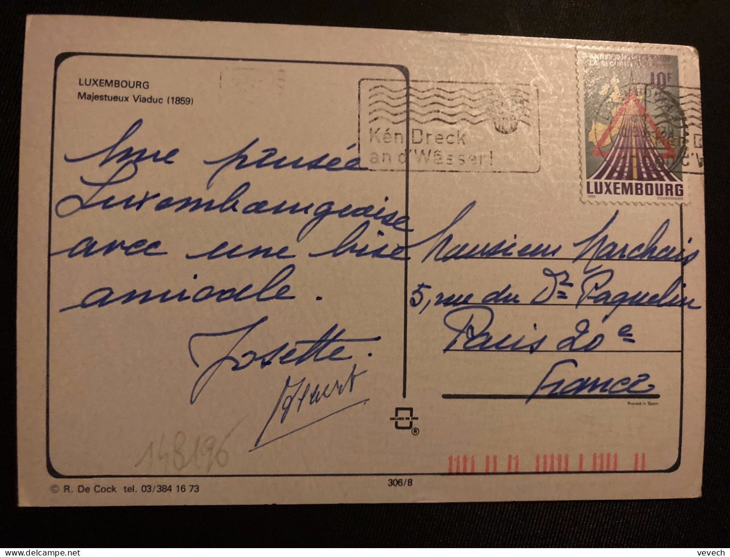 CP Pour La FRANCE TP SECURITE ROUTIERE 10F OBL.MEC.10 10 86 LUXEMBOURG 1 - Cartas & Documentos