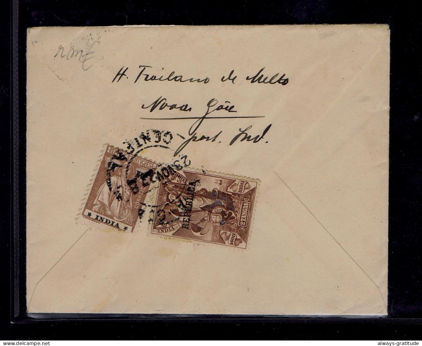 #9691 ESTADO DA INDIA  (stamp Damage) 1927 Used Portugal Cover Ships Mailed NOVA GOA »Olhdorf.....  RUSSIE ? SUISSE ? - Barcos