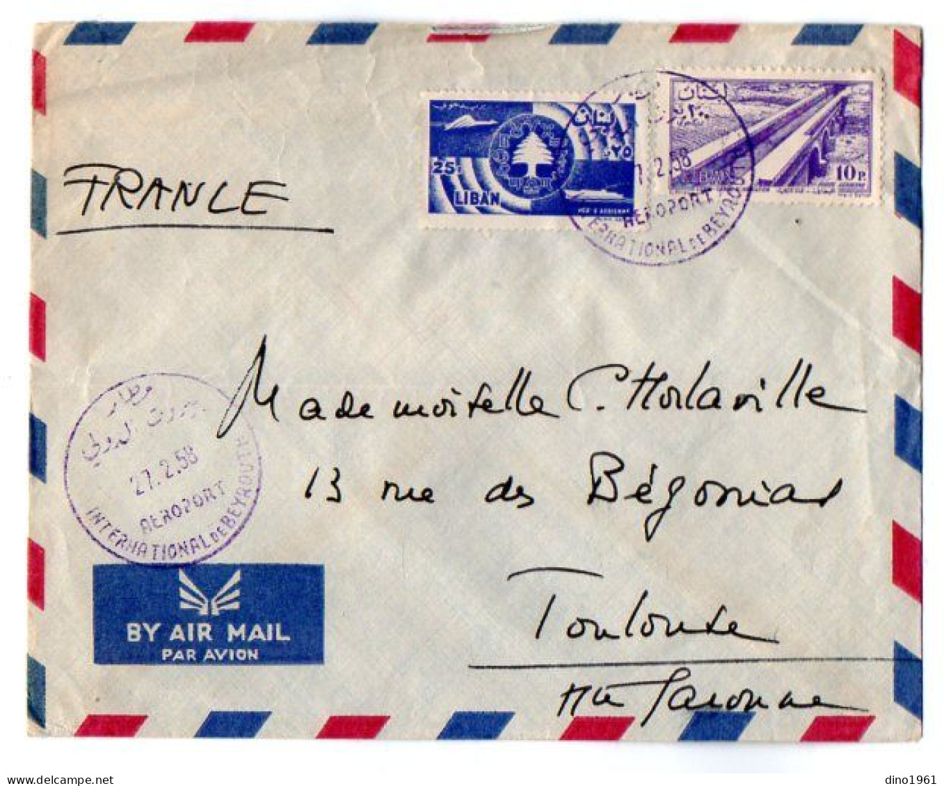 TB 4772 - 1958 - LSC - Lettre Par Avion / MP Aéroport International De BEYROUTH ( Liban ) Pour TOULOUSE ( France ) - Liban