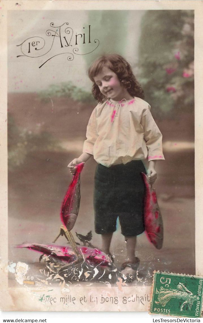 FETES - VOEUX - 1er Avril - Poisson D'avril - 1er Avril - Enfants - Poisson - Colorisé - Carte Postale Ancienne - Erster April