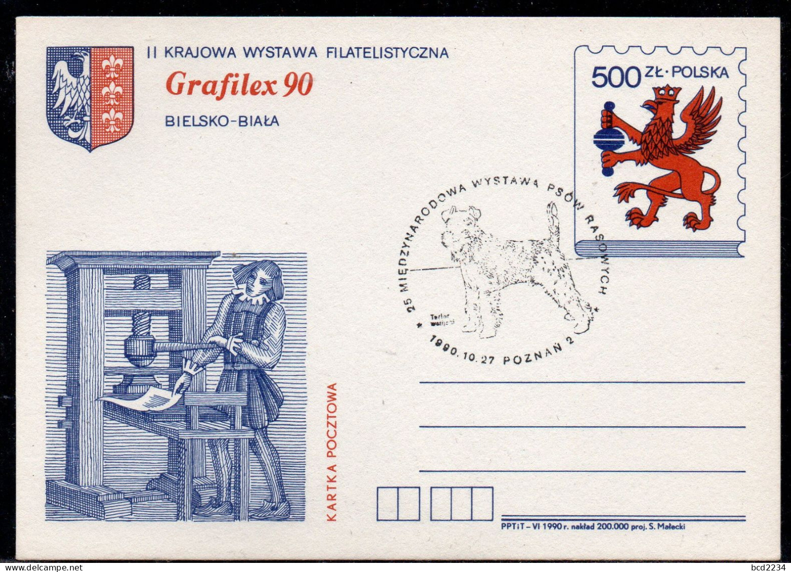 POLAND 1990 25TH INTERNATIONAL PEDIGREE DOG SHOW IN POZNAN SPECIAL COVER ON PC DOGS POLISH WELSH TERRIER - Hunde