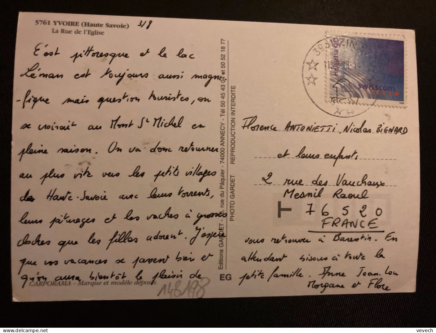 CP Pour La FRANCE TP SWISSCOM 90 OBL.11 8 98 ZINAL - Cartas & Documentos