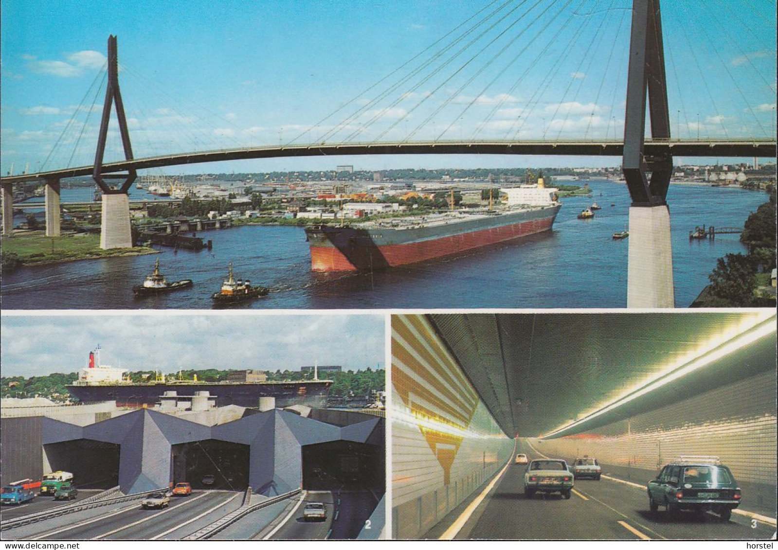 D-20095 Hamburg - Köhlbrandbrücke Und Neuer Elbtunnel - Containerschiff - Cars - Opel Rekord - VW - Mitte