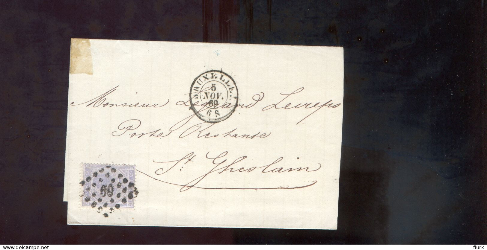 België OCB18 Gestempeld Op Brief Bruxelles-St. Ghislain 1869 Perfect (2 Scans) - 1865-1866 Profil Gauche