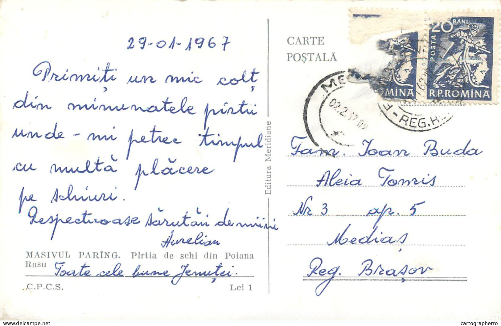 Postcard Romania Masivul Parang Partia De Schi Poiana Rusu 1967 - Romania