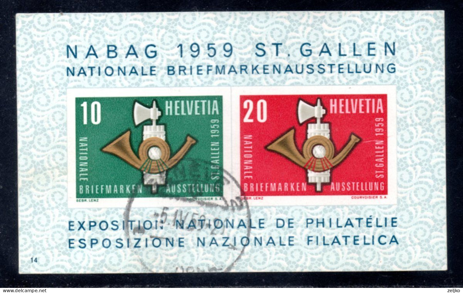 Switzerland, Used, 1959, Michel Bl 16,  NABAG 1959 St Galen, National Stamp Exhibition - Gebruikt