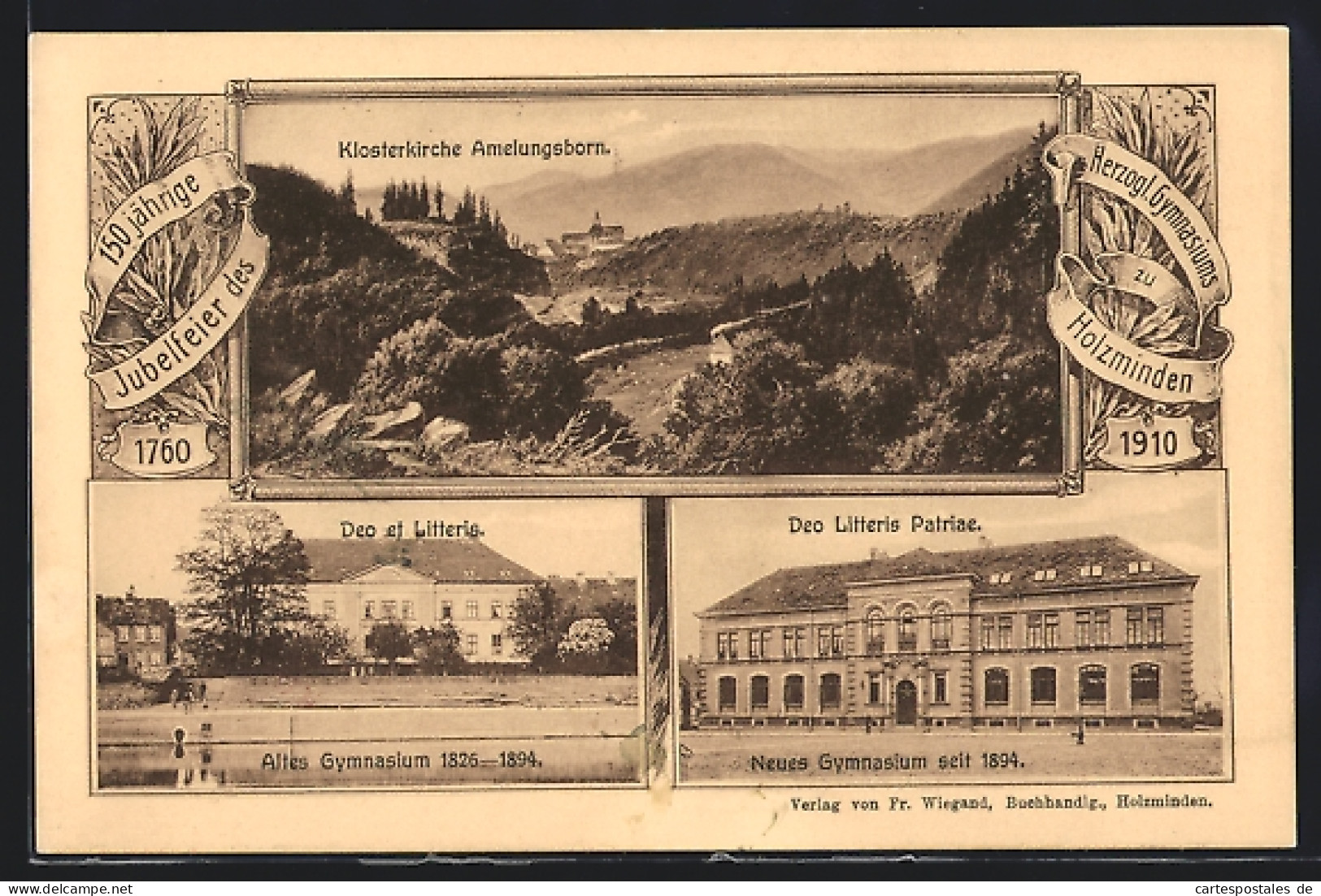 AK Holzminden, Festpostkarte 150 Jähr. Jubelfeier Des Herzogl. Gymnasiums, 1760-1910, Klosterkirche  - Holzminden