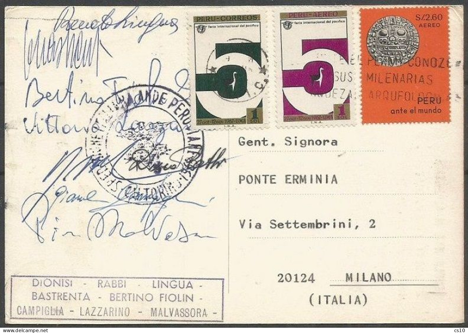 Mountaineering  Expedition Ande 1968 Official PPC By CAI Torino Lima 8jul1968 With 8 Handsigns - Altri & Non Classificati