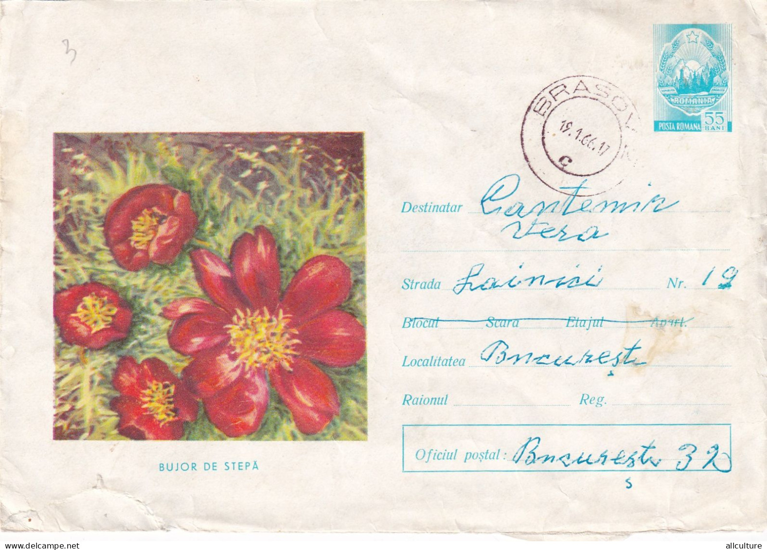 A24542  - BUJOR STEPA FLOWER  Cover Stationery 1965 ROMANIA - Interi Postali