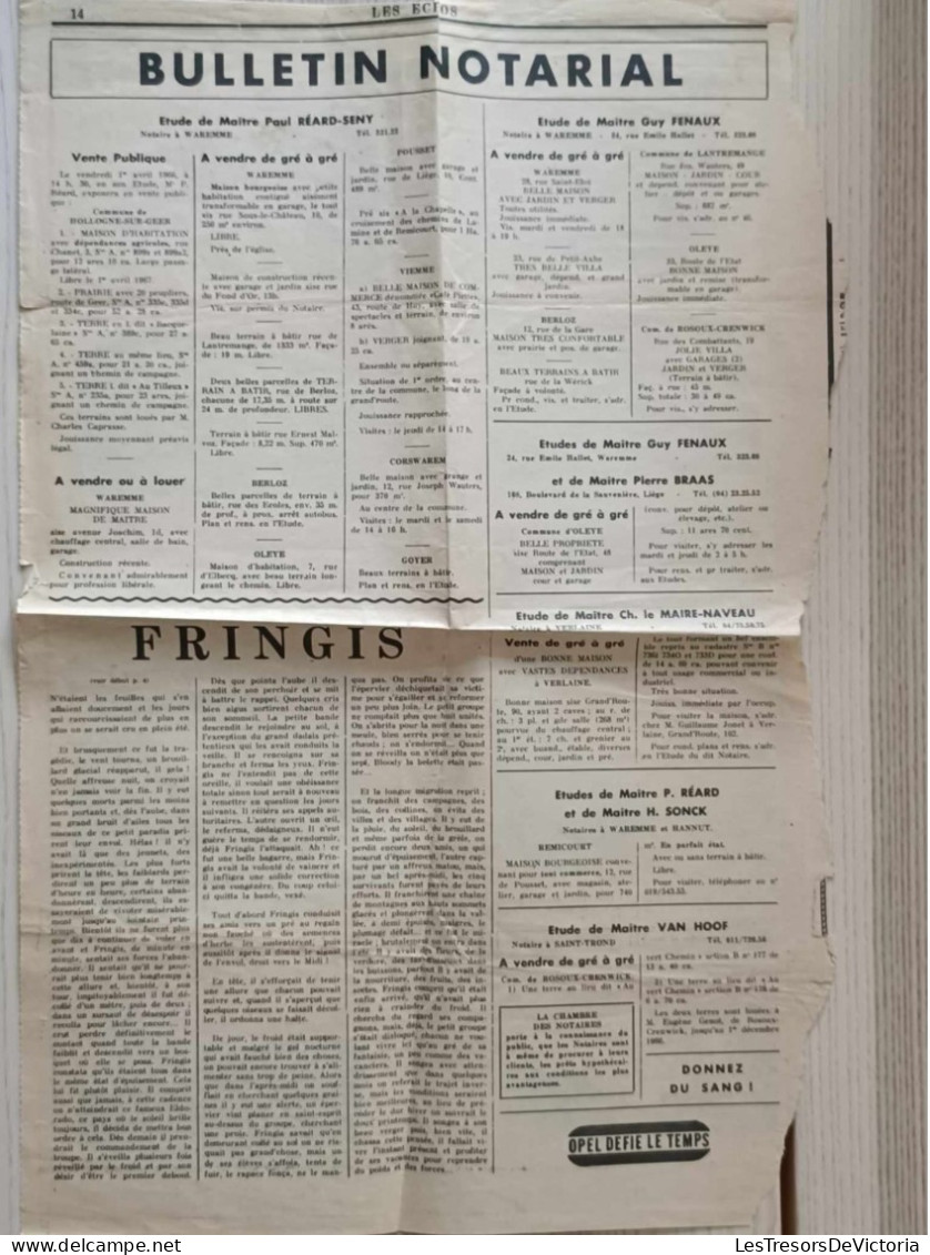 Belgique - Bulletin Notarial - Les Echos - Waremme - Page Du Journal - Les Anciens Vicinaux De Hesbaye - Sin Clasificación