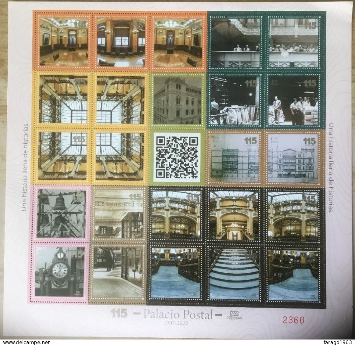 Mexico 2022 Postal Palace Building Architecture Ceiling Stairs Galloti Marble Sheet Of 24 MNH - Mexique