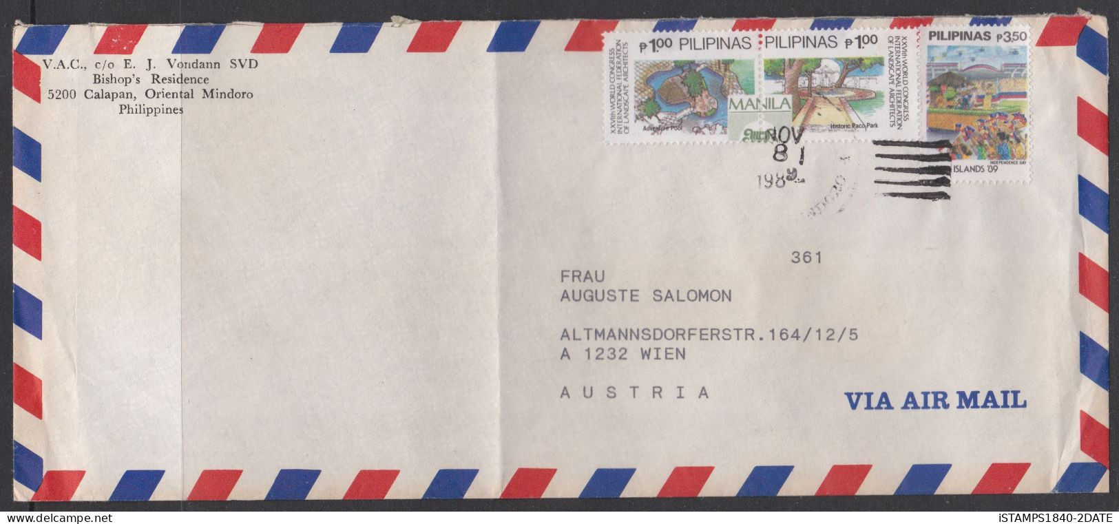 001234/ Philippines Airmail Cover 1989 To Austria - Filipinas