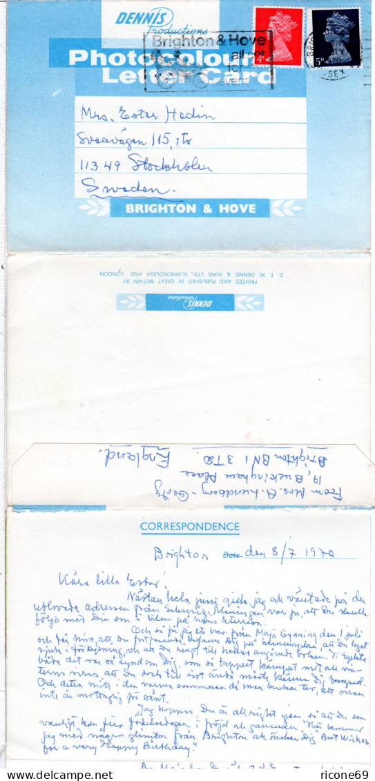 GB 1970, 4+5d Elizabeth Auf Leporello Letter Card Von Brighton & Hove - Sonstige & Ohne Zuordnung
