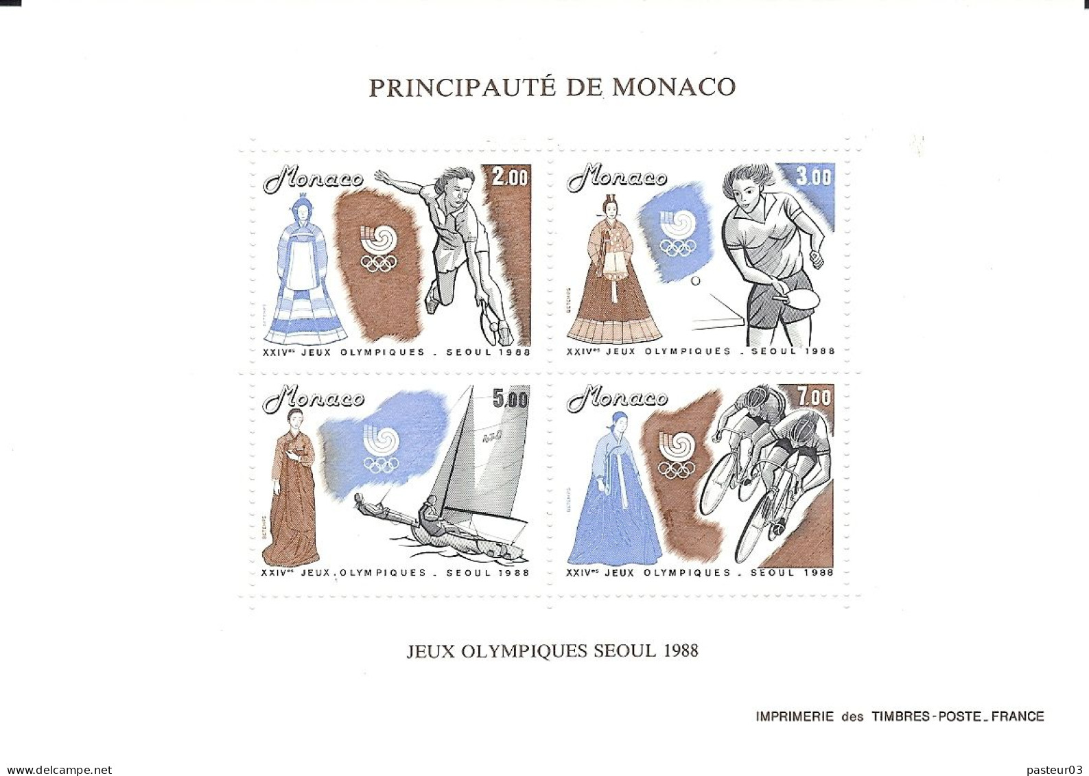 42 Bloc Monaco Jeux Olympiques Séoul 1988 Tennis, Tennis De Table, Voile Et Cyclisme - Unused Stamps