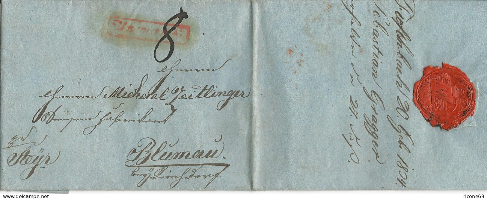 Österreich 1834, Roter R1 Unzmarkt Auf Porto Brief V. Tiefenbach N. Blumau  - ...-1850 Préphilatélie