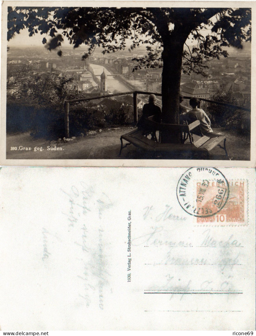 Österreich, Graz Panorama, 1930 M. Bahnpost Gebr. Sw-AK  - Lettres & Documents