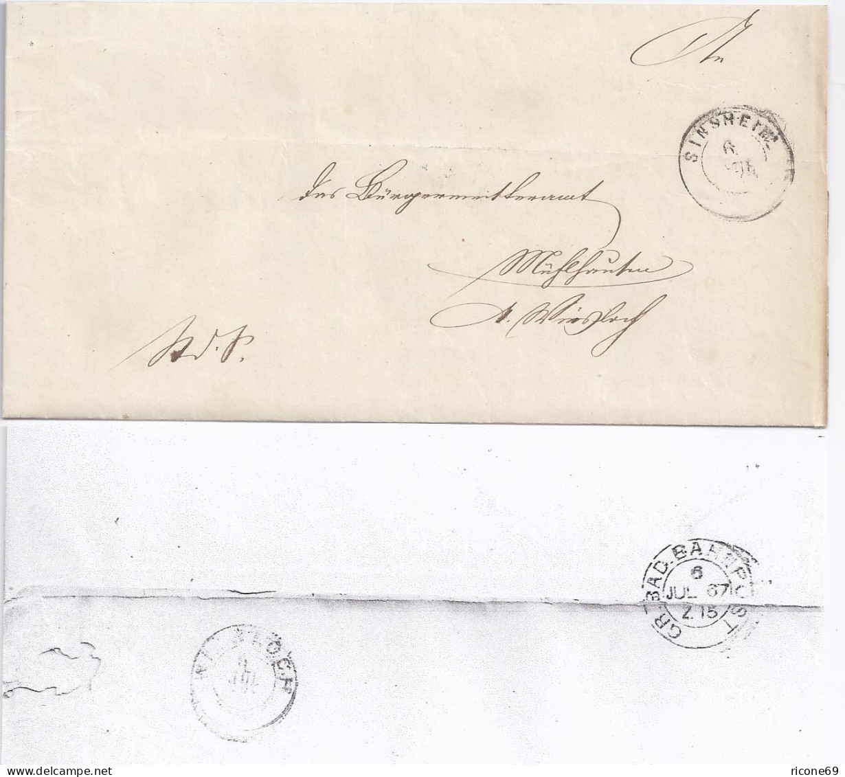 Baden 1867, K2 Sinsheim Auf Dienst Brief M. Rückseitigem Bahnpost Stempel. #1511 - Covers & Documents