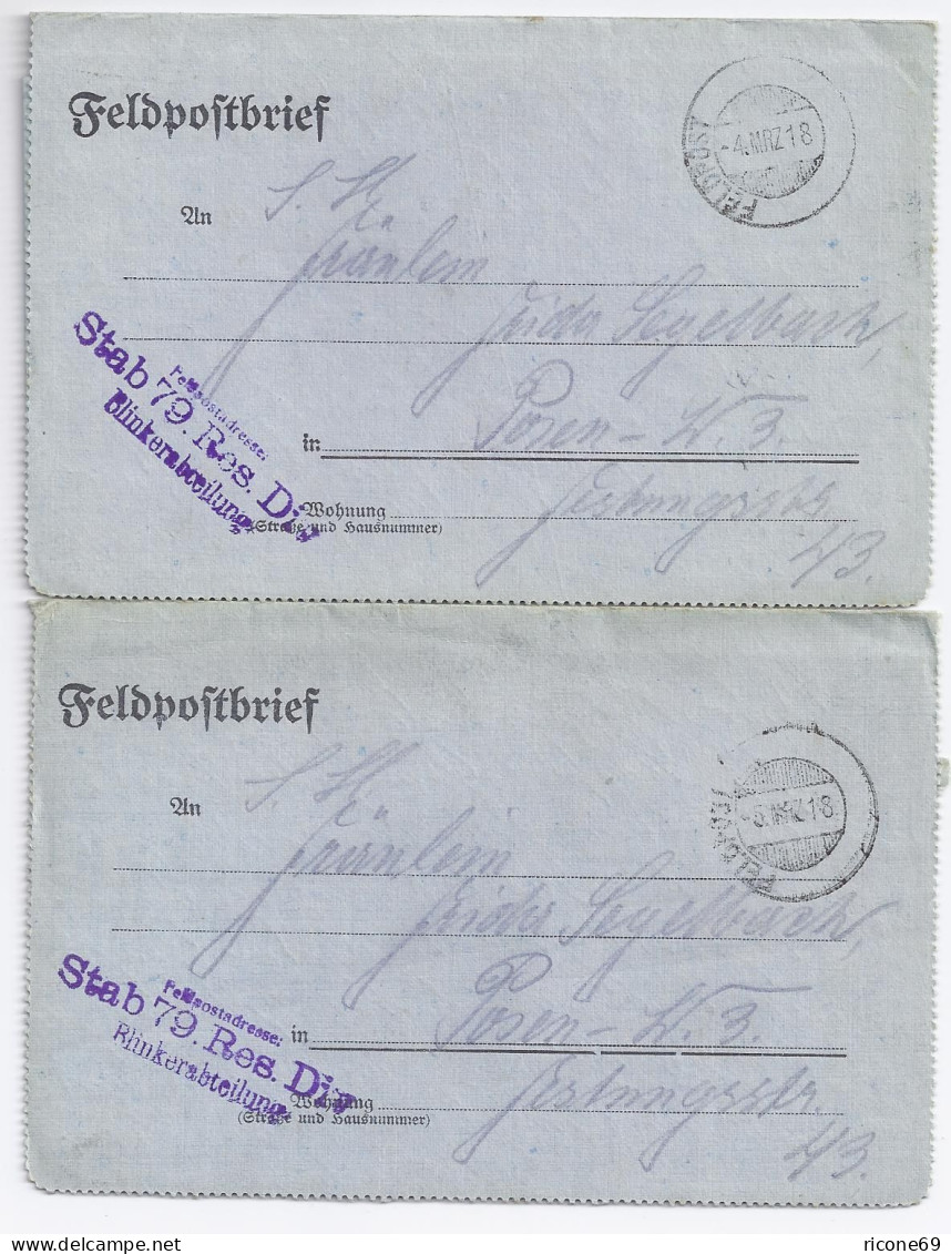 1918, Res.Div. Blinkerabteilung, 2 Brief M. Aptiertem FP Stempel N. Posen. #1450 - Feldpost (Portofreiheit)