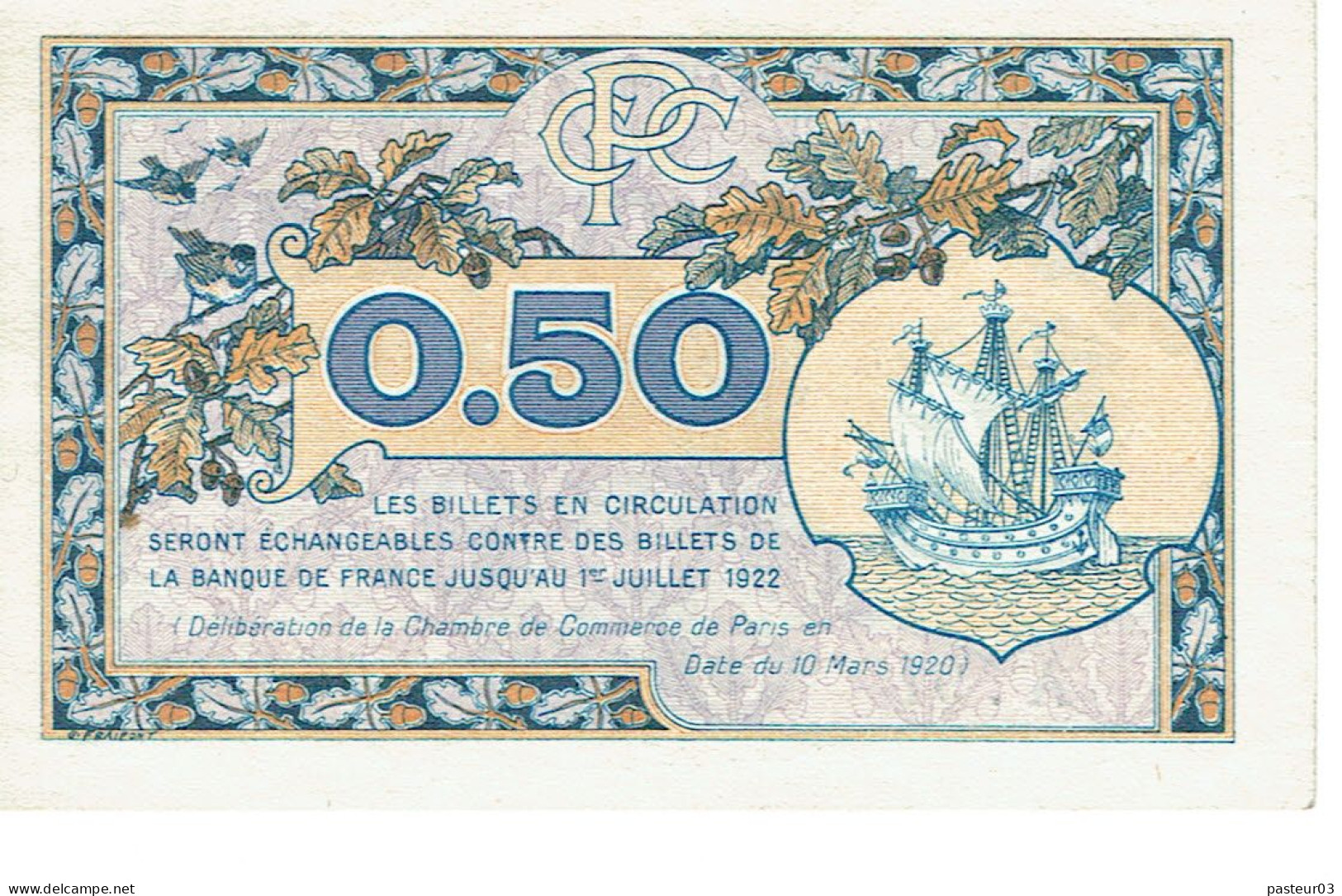 Billet 50 C. Chambre De Commerce De Paris - Chambre De Commerce