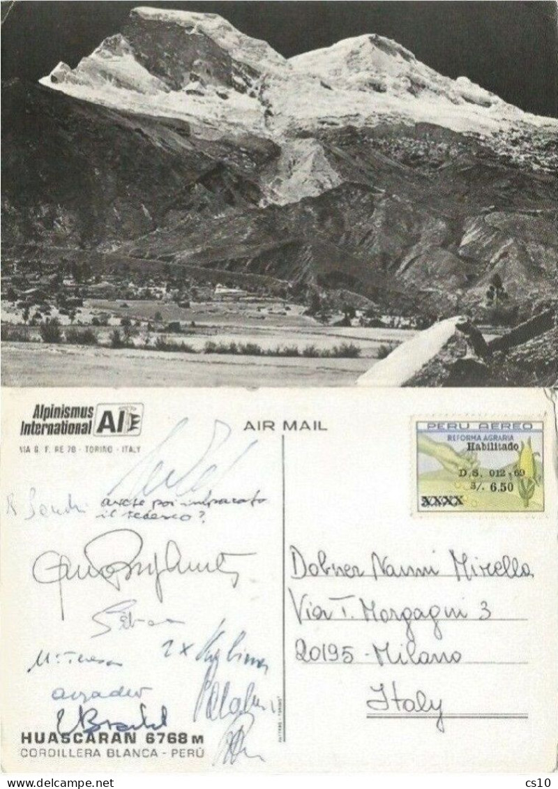 Mountaineering Huascaran Cordillera Blanca Perù Official Pcard By Alpinismus Int.Expedition From Italy With 10 Handisgns - Altri & Non Classificati