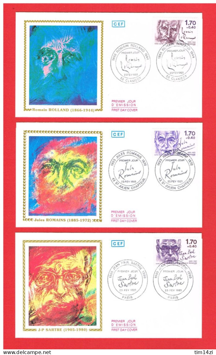 F.D.C 1985 - SERIE N°2355 - 2356- 2357b - 2358 - 2359 - 2360- PREMIER JOUR 23/02/1985 - PERSONNAGES CELEBRES -COTE 103 € - 1980-1989