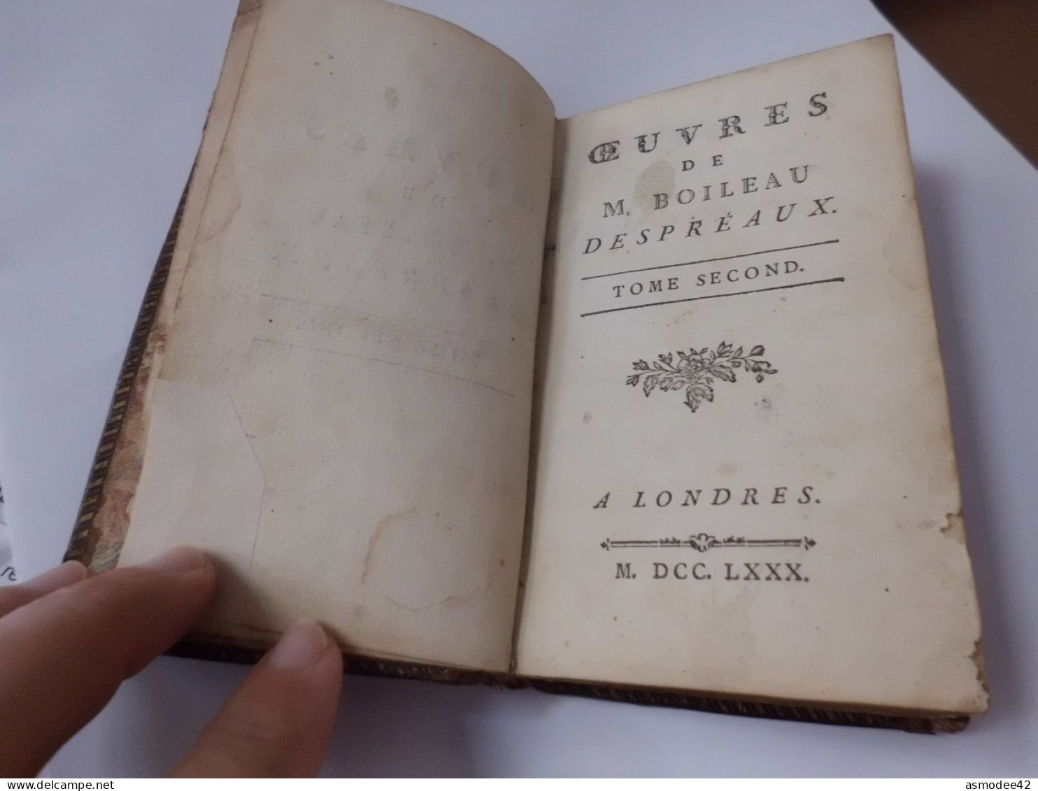 OEUVRES DE BOILEAU DESPREAUX   1780  LONDRES   TOME 2 SEUL  LIVRE ANCIEN XVIIIème  DIM 12,5 X 7,5cm - 1701-1800