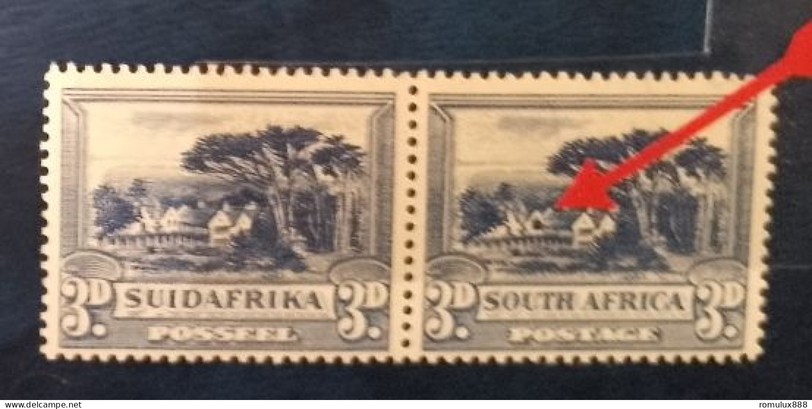 UNION OF SOUTH AFRICA ROTO PRINTING PRETORIA MNH SACC 45 (ROW 20/4) 3d PAIR SHUTTERED WINDOW VARIETY. - Ongebruikt